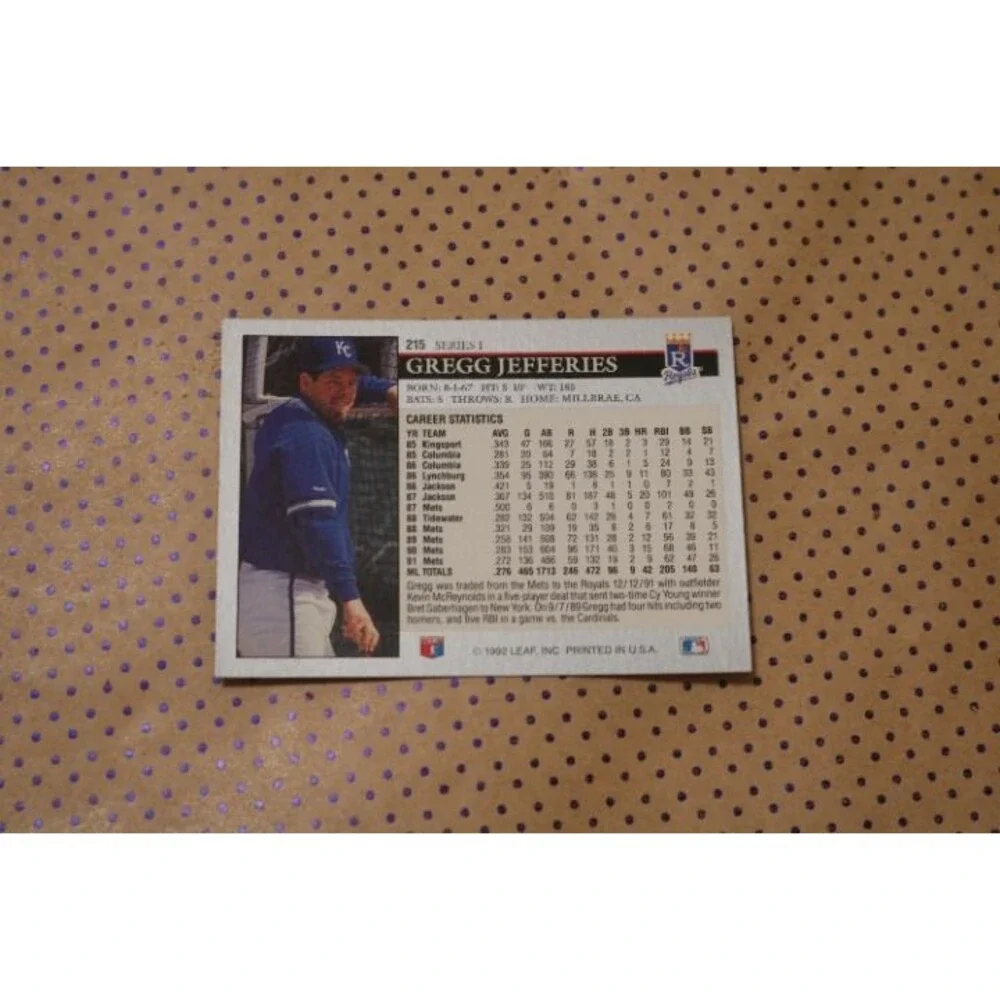 Gregg Jefferies #215 Baseball Card (1992)